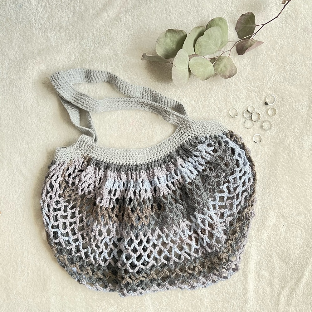 Handmade crochet shopper bag gray